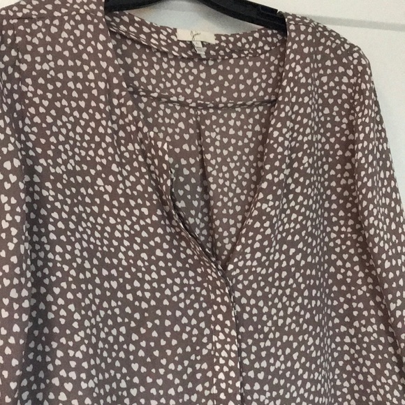 Joie silk long sleeve blouse with hearts in taupe - Picture 3 of 4